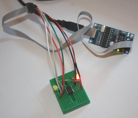 [ATtiny85 and USBtinyISP programmer]